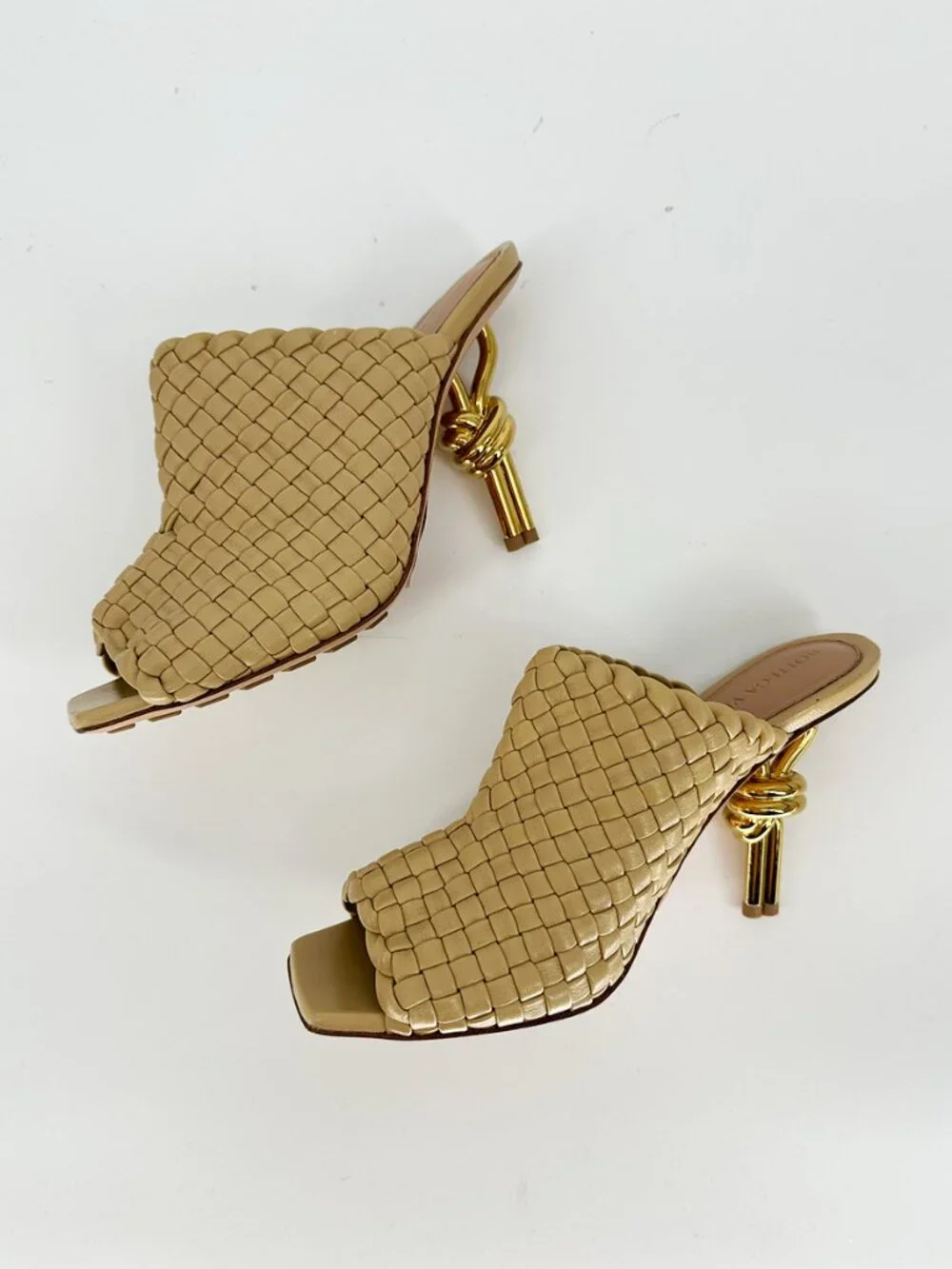 Bottega Veneta Knot Heel Intrecciato Leather Woven Tan 37